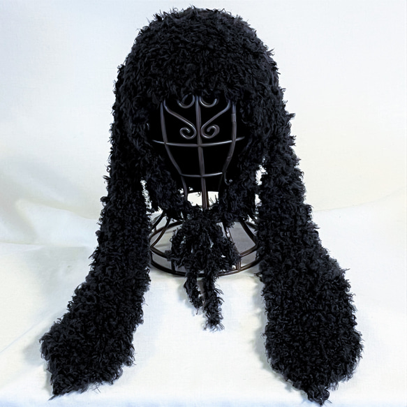 うさぎ耳帽子KH 耳長め 黒 大人用 ニット帽・ビーニー Knitting High