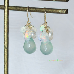 14kgf水色カラーカルセドニー&淡水パールピアス 14kgf水色カラーカルセドニー&淡水パールピアス 爽やかブルー 14KGF