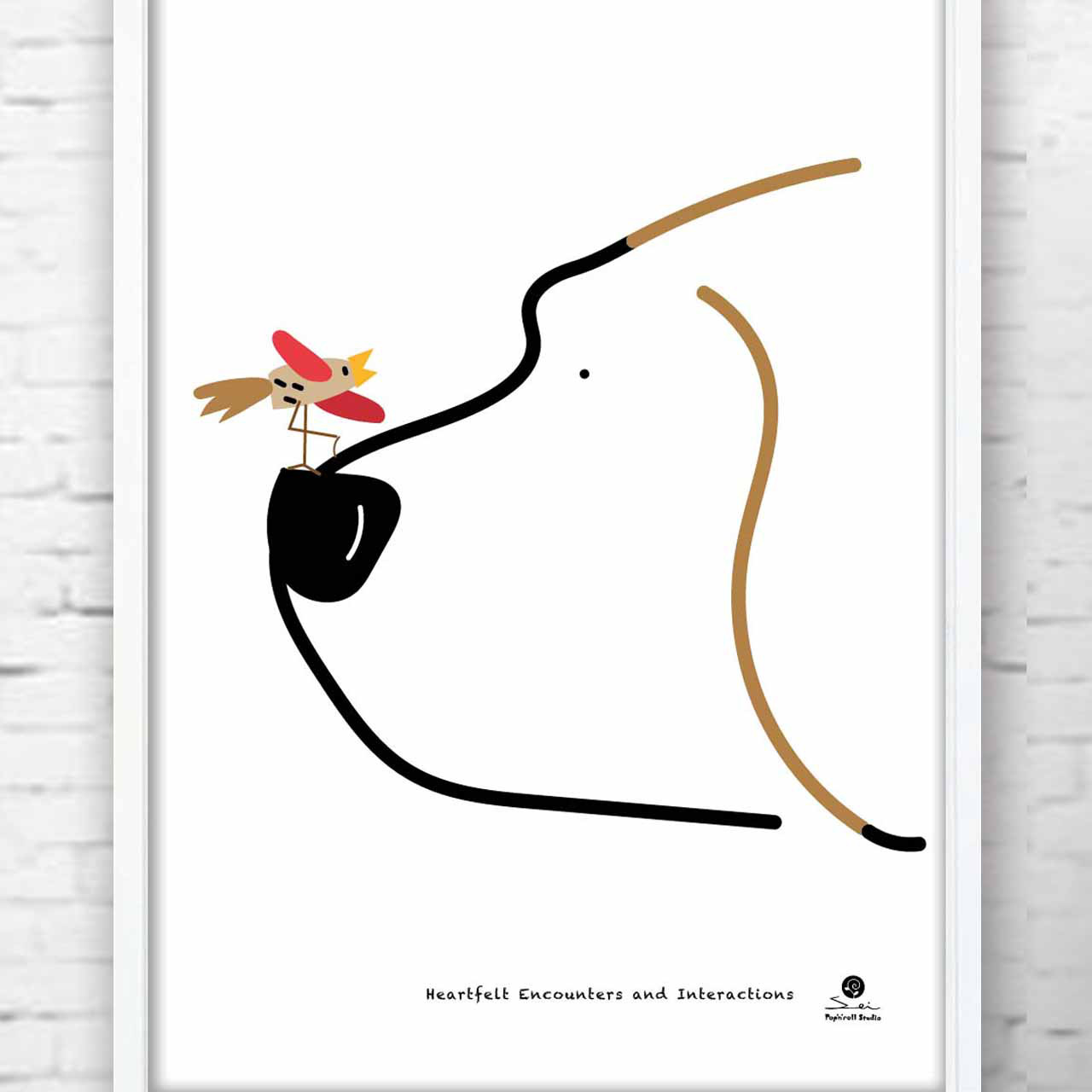 ハートフルな出会いとふれあい　犬　鳥　イラスト　ポスター  A4A3A2A1　アートポスター　1169