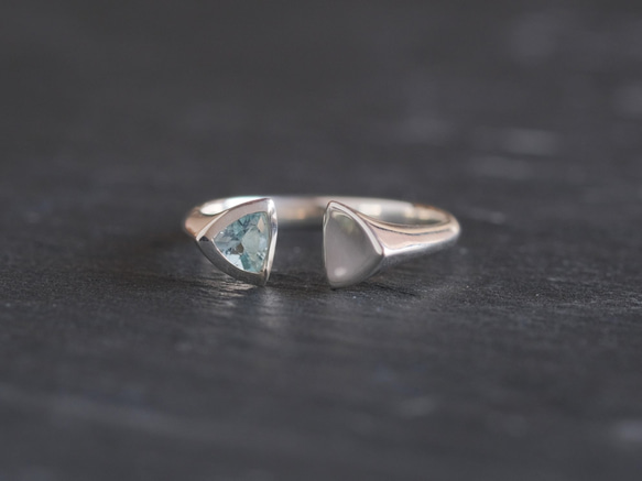 aquamarine triangle ring 　天然石アクアマリン　シルバーリング　三角　ブルー　水色　 2枚目の画像