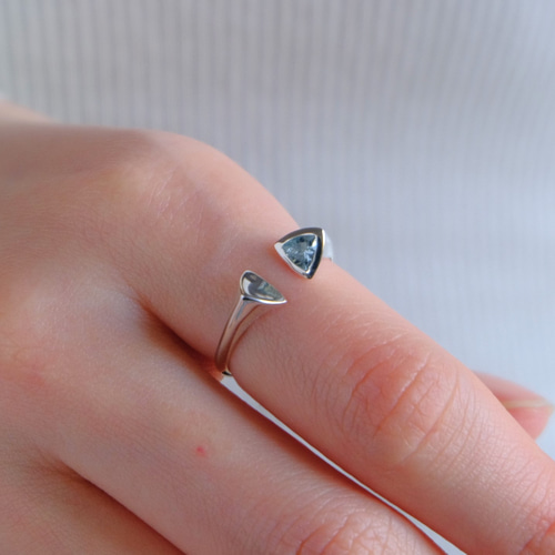 S925 天然ブルーアクアマリン金の枝のシルバーリング