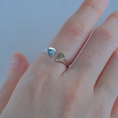 aquamarine triangle ring 天然石アクアマリン シルバーリング 三角