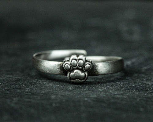 925スターリングシルバーの猫の足跡リング、猫の足跡リング、足跡