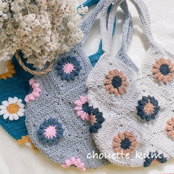 SALE ＊Daisy  bag＊デイジーバッグ⑤ フラワーバッグ　ハンモックバッグ 2枚目の画像