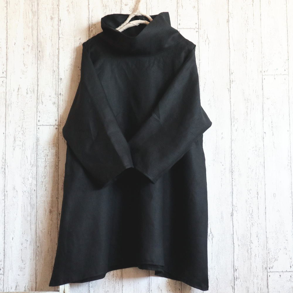 【M～６L/４サイズ展開/リネン６色】ゆったりオフタートルチュニック　冠婚葬祭　フォーマル 日本製　プチオーダーOK