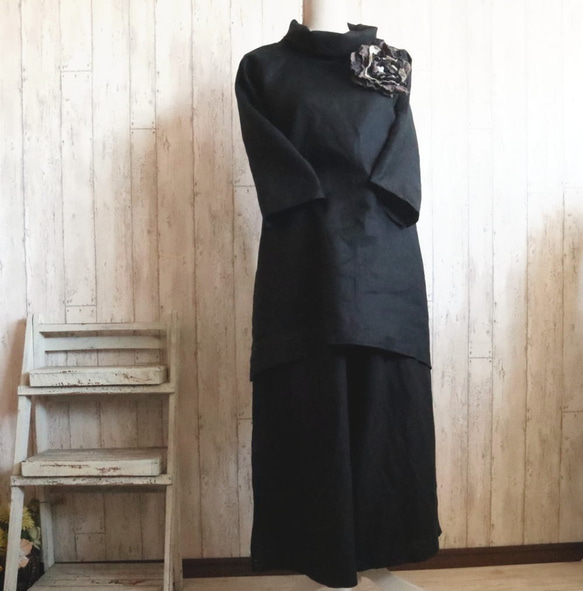 [M - 6L/4 種尺寸可選/6 種亞麻色] 寬鬆高領長袍，適合禮儀場合，正式，日本製造，小訂單可以 第6張的照片
