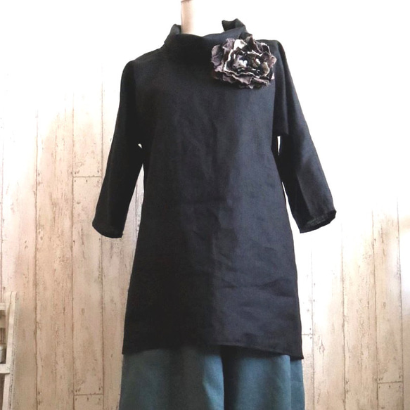 [M - 6L/4 種尺寸可選/6 種亞麻色] 寬鬆高領長袍，適合禮儀場合，正式，日本製造，小訂單可以 第8張的照片