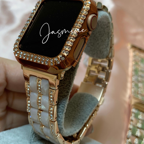 AppleWatch アップルウォッチ キラキラ ステンレスベルトバンド 大理石 ...