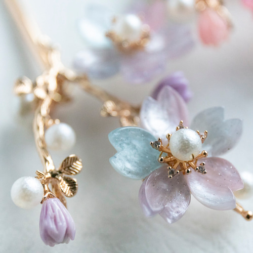 桜の色かんざし 色が選べる 桜の枝 かんざし ヘアアクセサリー 髪飾り 簪 桜 かんざし