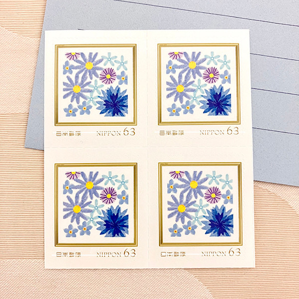 青い花63円切手4枚 1枚目の画像