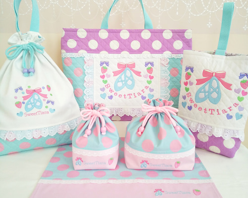 入園入学グッズ　5点セット　パープル✖️ピンク苺 ヴィンテージ 通販ハンドメイド・手芸 - 入園入学グッズ 5点