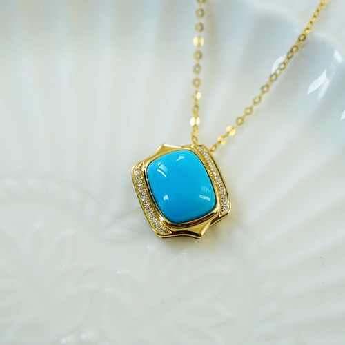 柔嫩」K18 天然ターコイズ 高品質 豪華 天然ダイヤモンド オーダー  