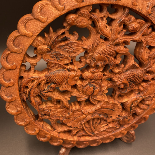 金魚戯水 21cm アンティーク調 （金魚・蓮・水草) 参次元彫刻 その他