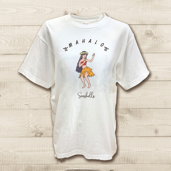 ハワイアンデザインTシャツ ホワイト 半袖カットソー フラガール