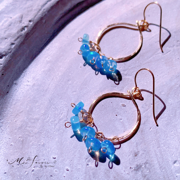 オンライン 14kgfブルーカラーオパールピアス/イヤリング 14kgfカラー