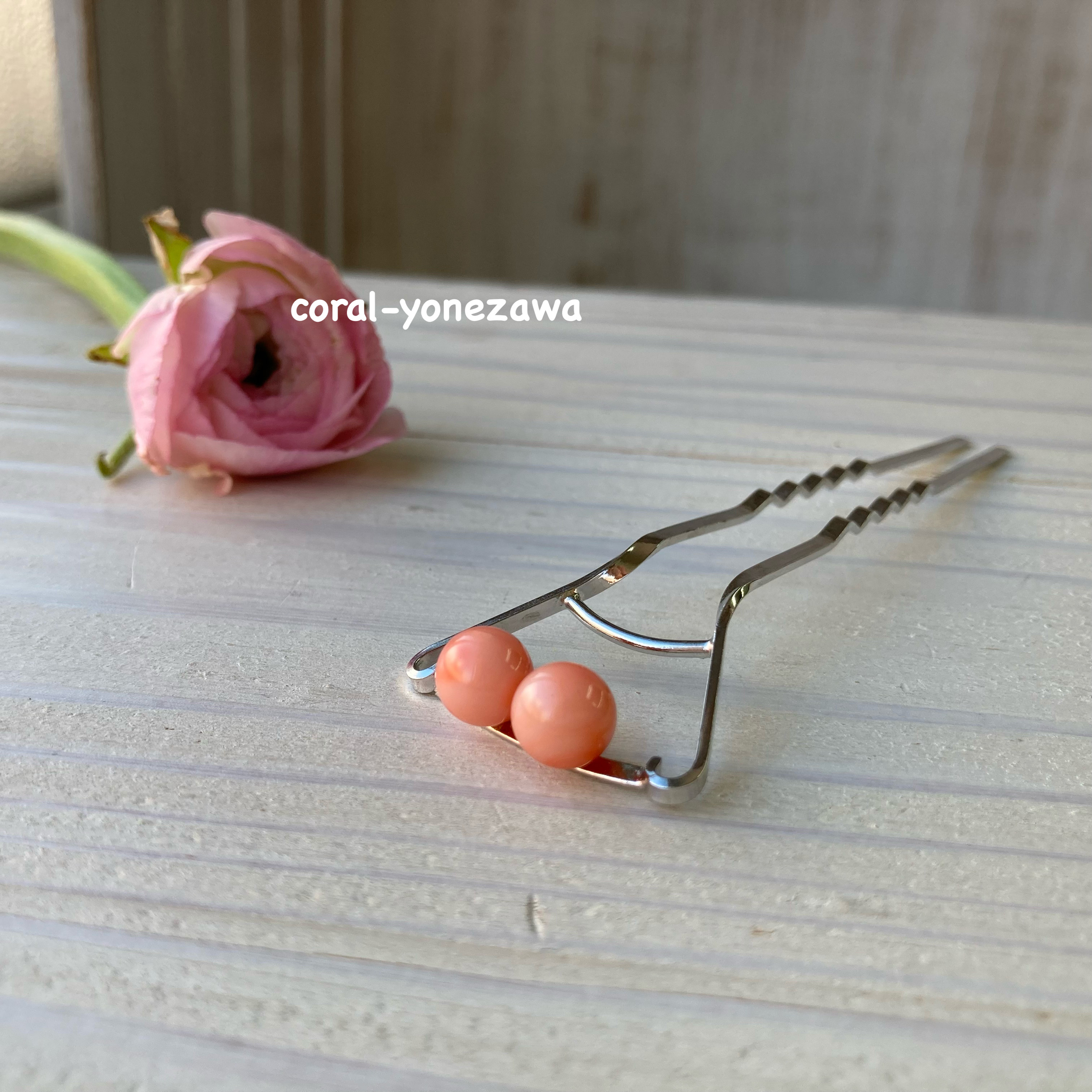 珊瑚のかんざし.ヘッドアクセ