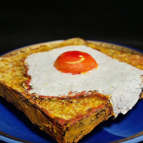 油絵 インテリアアートパネル【目玉焼きトースト】 絵画 HR