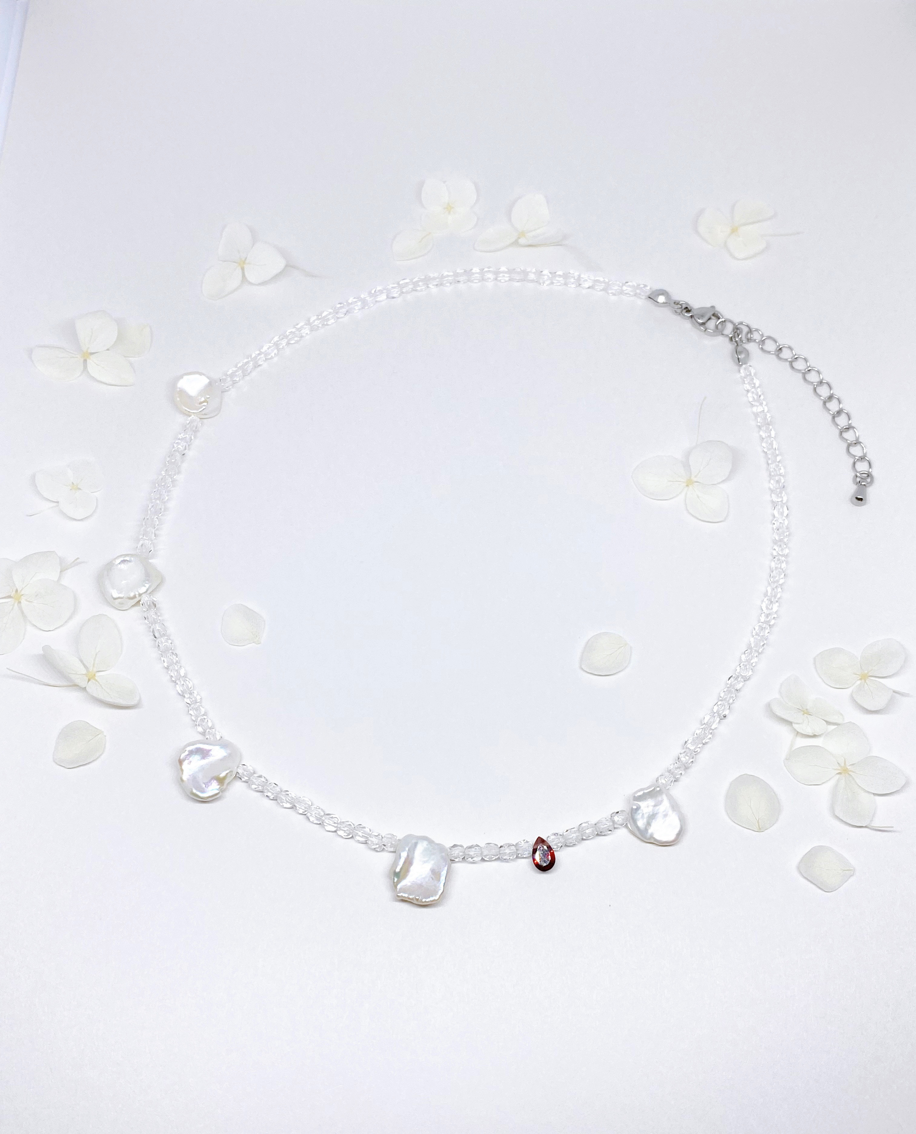 ビーズネックレス(petal pearl)-garnet