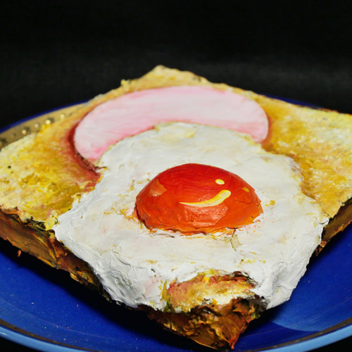 油絵 インテリアアートパネル【目玉焼きハムトース】 絵画 HR
