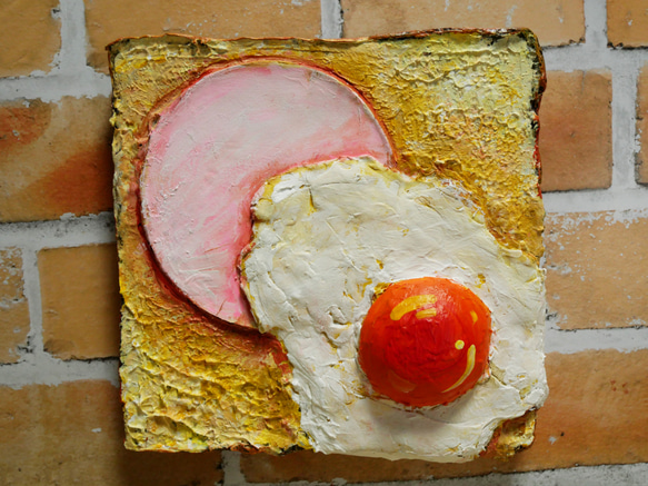 油絵 インテリアアートパネル【目玉焼きハムトース】 絵画 HR