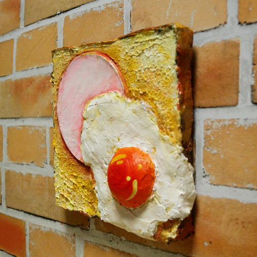 油絵 インテリアアートパネル【目玉焼きハムトース】 絵画 HR