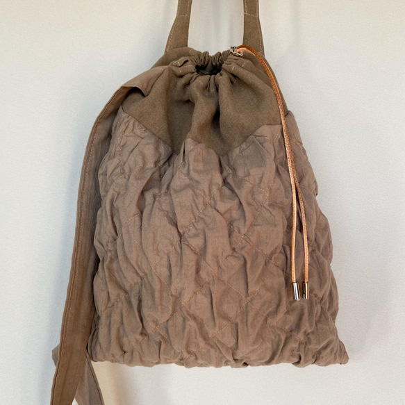 quilting drawstring bag (mocha) 11枚目の画像