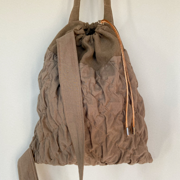 quilting drawstring bag (mocha) 10枚目の画像