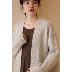 ウール混紡ニットジャケット　ウール羽織り　暖かくて柔らかいジャケット　ベージュ　S-L #0169　 7枚目の画像