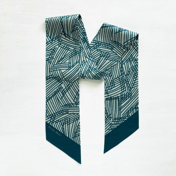 斜紋圍巾 | 無題 01 * 孔雀藍（100% 棉） 第5張的照片