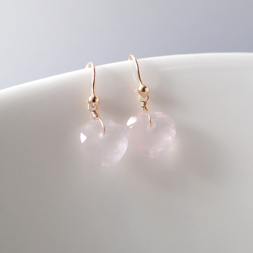 14kgfソーラークォーツハートピアス/イヤリング 14kgf＊ハート ローズクォーツ ピアス ピアス（フック・チェーン
