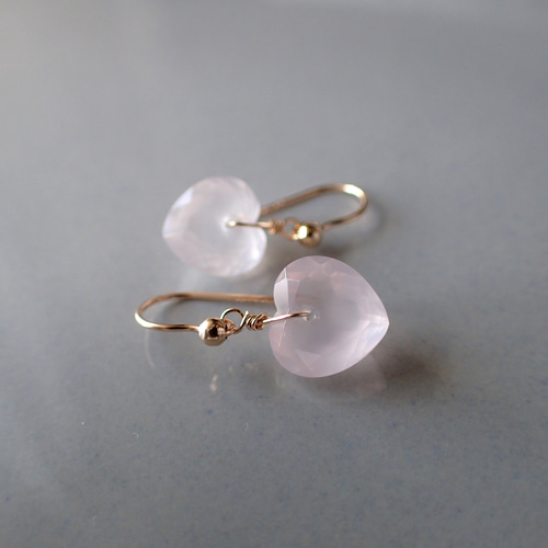 14kgf＊ハート ローズクォーツ ピアス ピアス（フック・チェーン