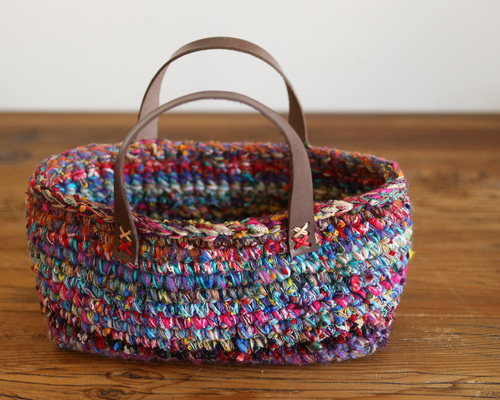 ☆新作☆持ち運び楽々♪革底のかご☆ミックスカラー☆ その他