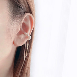 シルバー登場！\大人気/ 片耳♡パール×ダブルチェーンイヤーカフ 5枚目の画像