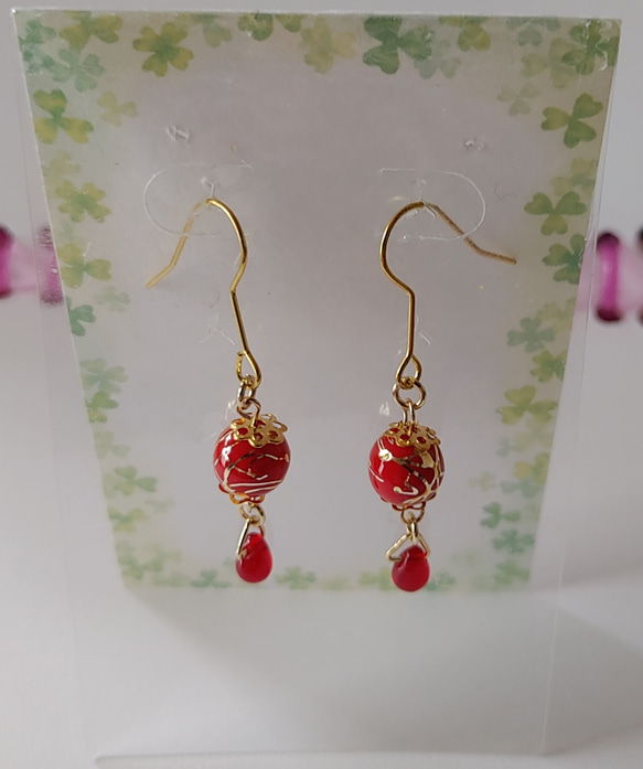 チェリークォーツ調 ハンドメイド シルバー 赤 レッド クリア フック