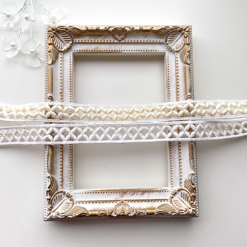 170 【 幅：1.5cm 】 インド刺繍リボン ホワイト パール リボン