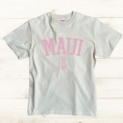 ハワイアンデザインTシャツ マウイ島の名前ロゴ MAUI ハワイの島 オアフ島 パイナップルのシルエット 半袖カットソー 2枚目の画像