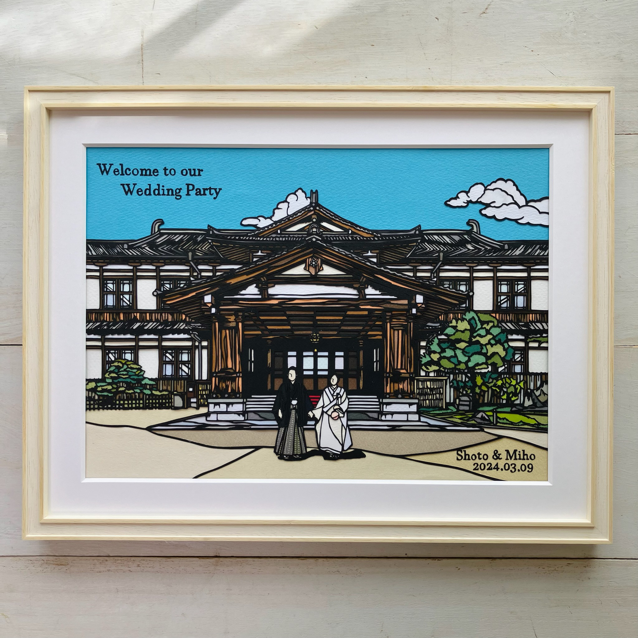 思い出のチャペルを切り絵に、ウェルカムボードとして