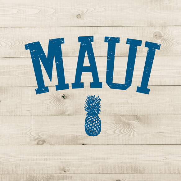 ハワイアンデザインTシャツ マウイ島の名前ロゴ MAUI ハワイの島 オアフ島 パイナップルのシルエット 半袖カットソー 3枚目の画像