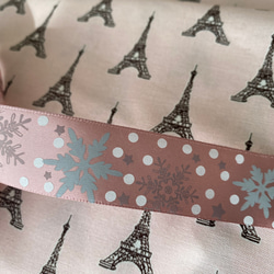 新商品！フランスより『雪の結晶×ドット柄リボン　25㎜巾　ピンク×シルバー』～約50㎝単位でカット～ 3枚目の画像