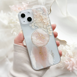 ひーちゃんページ★押し花ケース 桜 スマホケース人気押し花ケースiPhone15/16pro/14plus /11