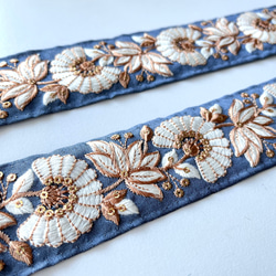 【50cm】インド刺繍リボン　ブルーグレー　シルク　SS555 2枚目の画像