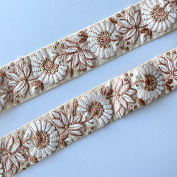 【50cm】インド刺繍リボン　アイボリー　シルク　SS557 6枚目の画像
