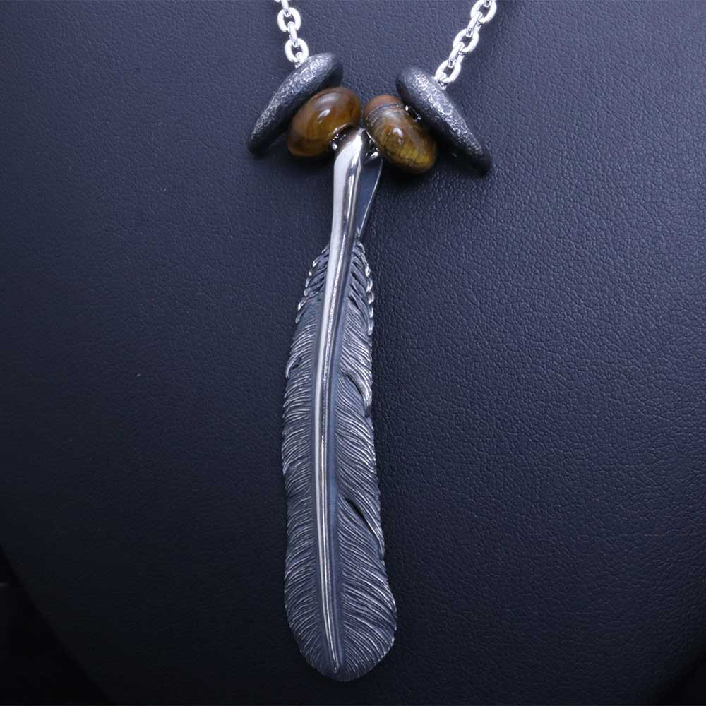重ね付け用 ネックレス メンズ :八尺瓊 勾玉 ペンダント SIZE:L 燻し仕上げ タイガーアイビーズ 2ヶ ブランド