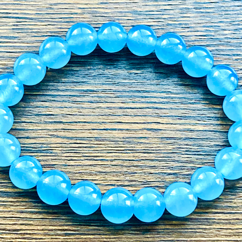 スカイブルーカルセドニー(約10mm玉、約12mm玉)のブレスレット