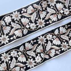 【50cm】インド刺繍リボン　ブラック　シルク　SS558 6枚目の画像