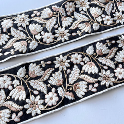 【50cm】インド刺繍リボン　ブラック　シルク　SS558 1枚目の画像