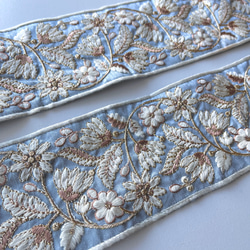 【*50cmカット済】インド刺繍リボン　ライトブルー　シルク　SS560 4枚目の画像
