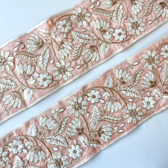 【50cm】インド刺繍リボン　ピンク　シルク　SS561 6枚目の画像