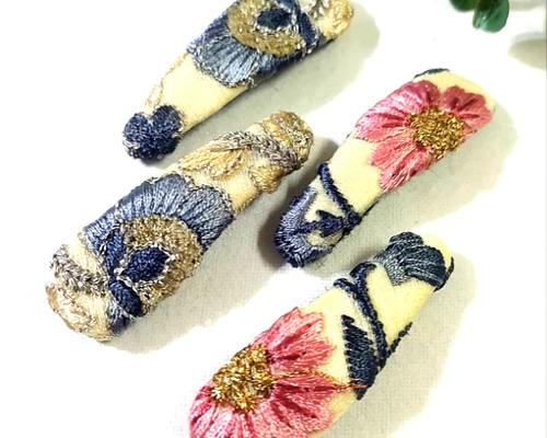 2個セット】【送料無料】インド刺繍リボン使用♡パッチンピン