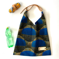 ［Epidote]African print × Real leather Folding bag/blue&brown 1枚目の画像